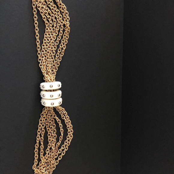 RJ Graziano Fashionista Statement Necklace Gold Tone Multi-Strand Lucite Rings - Picture 10 of 10